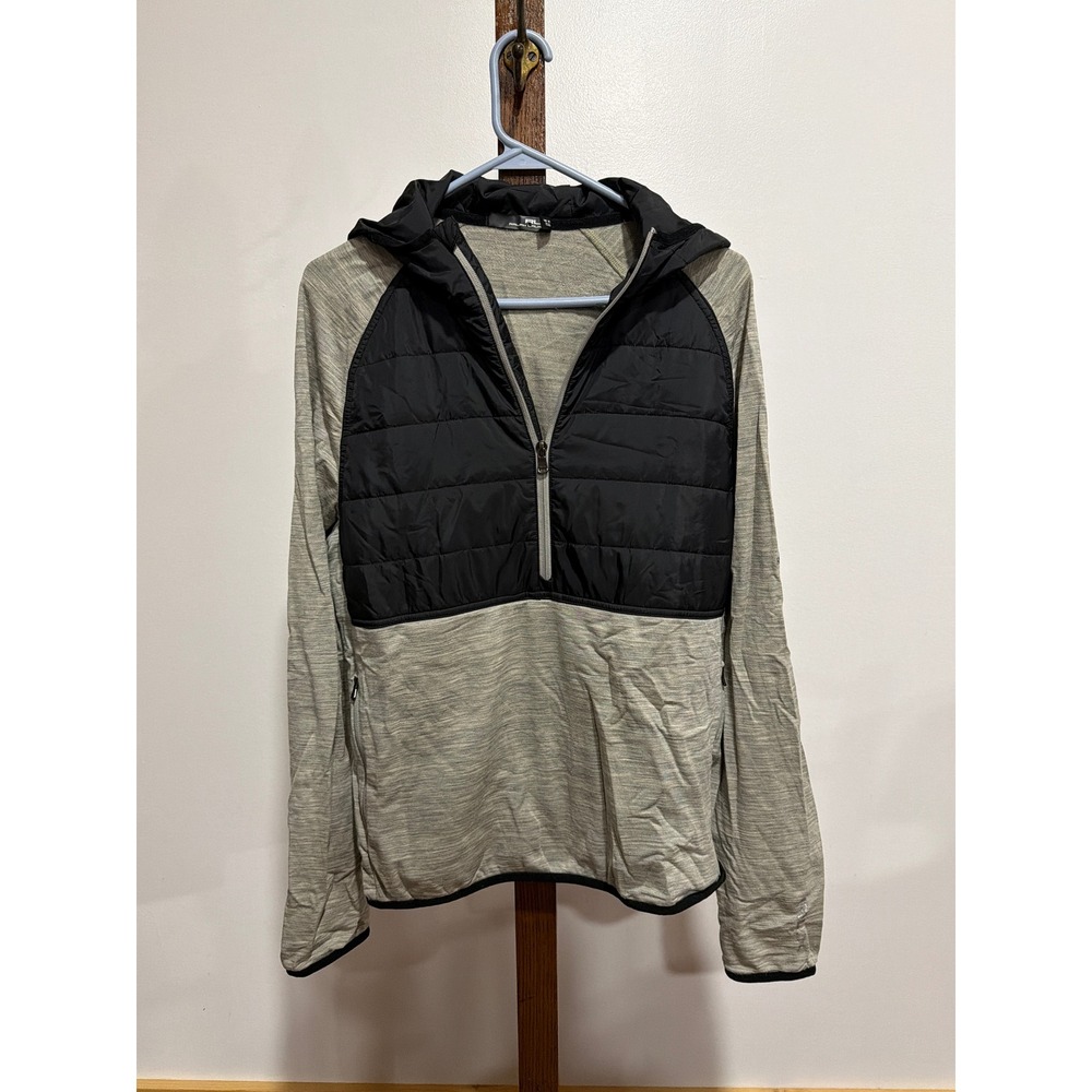 RLX Ralph Lauren Mens Grey Black Wool Hybrid Quilted Puffer Hoodie Jacket Large